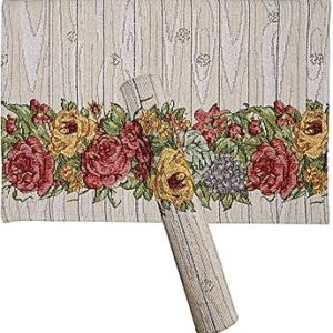 Yellow Red Roses Border Eco-Friendly Cotton Dining Table mats – Reusable, Machine Washable, Everyday Use Yellow & Red Rectangular Placemats, Set of 4 (33x47 cm)