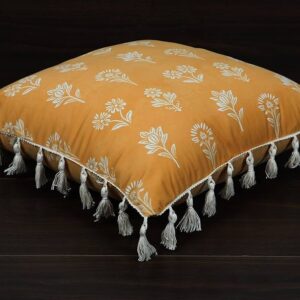 Square Cushion Cover 16x16 Inches – Tulip Mustard | Modern Style with Elegant Frilled Design
