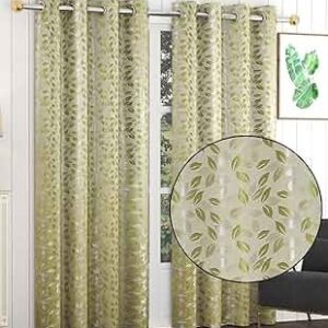 Curtains for Door 7 Feet Long Door Window Curtain Premium Polyester Weaved Parda Latest Modern Parde for Living Room Bedroom Home Office Screens Eyelet Ring (Green, 2pc)