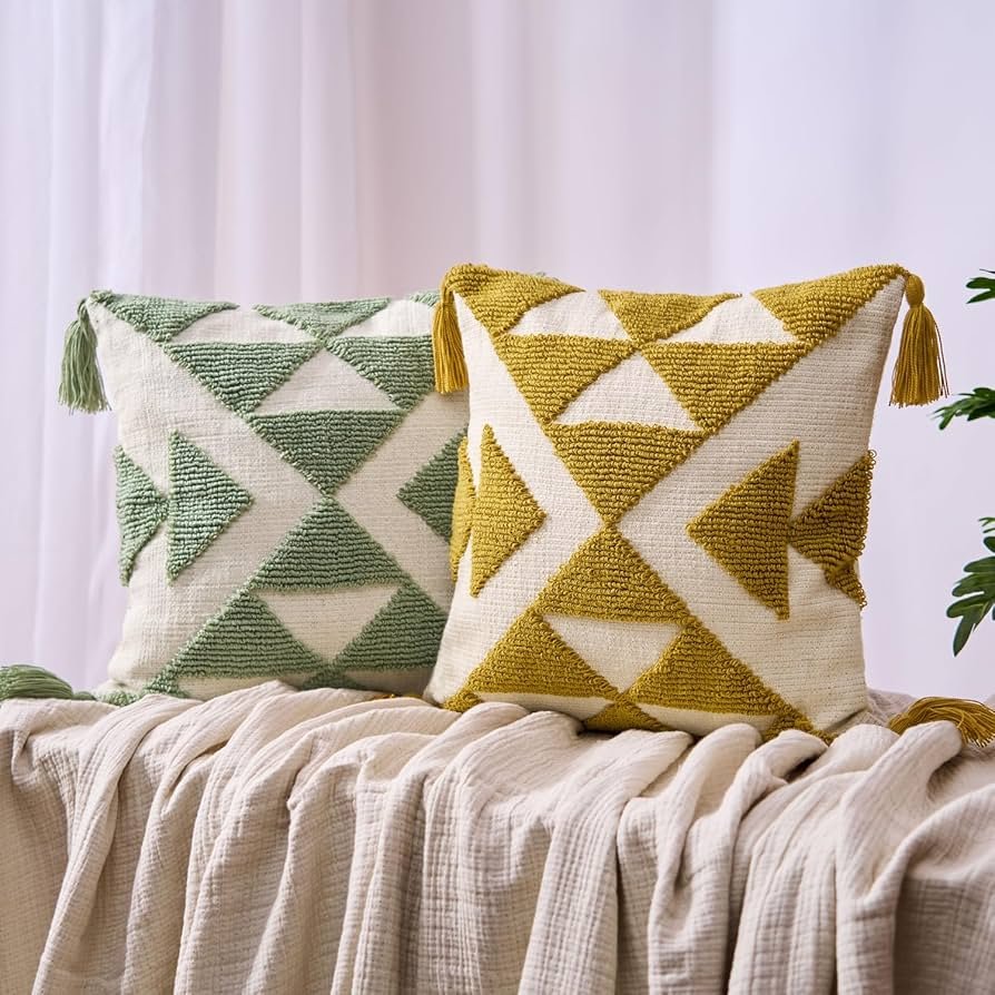 Printed & Embroidered Decorative Throw 210 TC Cushion Cover 16 X 16 Inches for Living Room Sofa _ Tufted Sun and Abstract _ Pack of 2