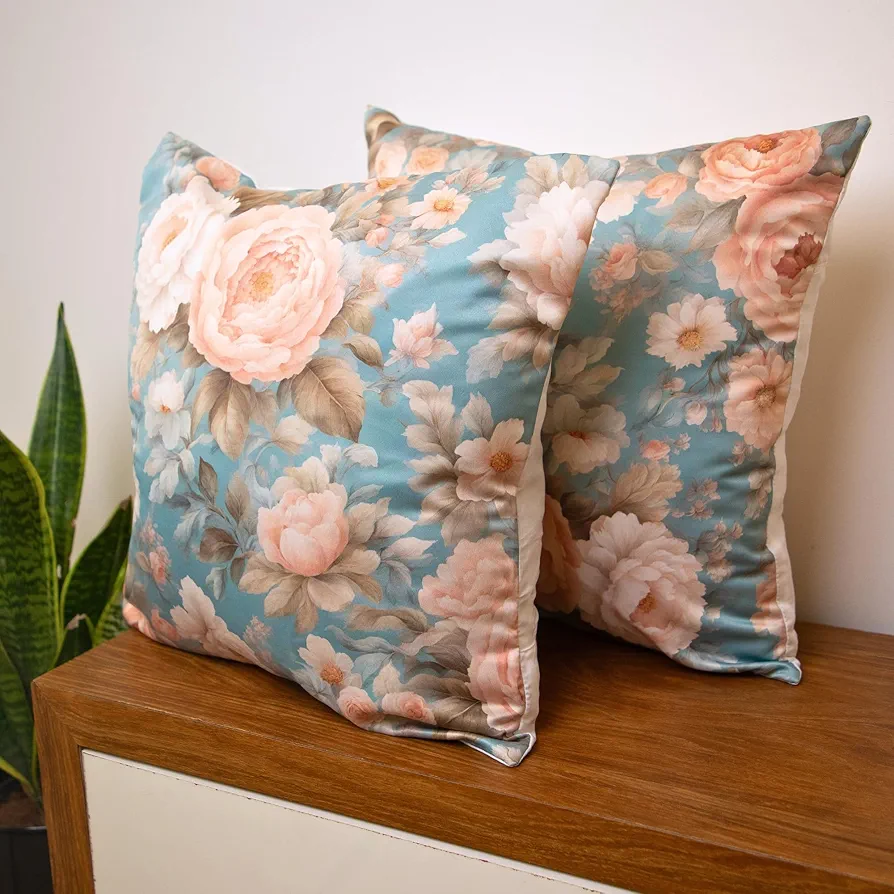 Satin Cushion Cover 16x16 Inches – Retro Floral Blossoms | Modern Printed Design with Zipper Closure - Image 6