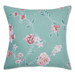 Floral Cotton Cushion Cover 16x16 Inches – Blush in the Sky Blue, Contemporary Style