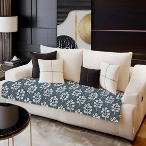 Premium Quilted Velvet Sofa Cover Mat | Floral Couch Seat Runner for 5-Seater Sofa (Grey Tree)