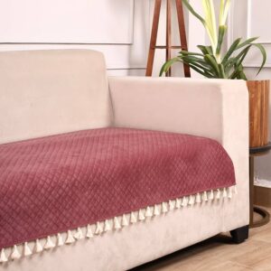 Peach Quilted Velvet Sofa Cover – Washable, Tassels, Luxurious & Durable