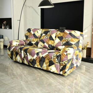 140 GSM Fully Covered Recliner Sofa Cover – 3 Seater (Wine Abstract Geometry)