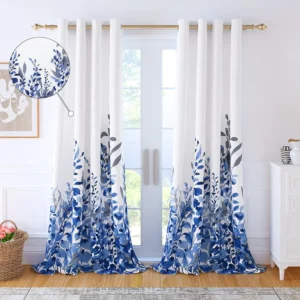 Door Curtains 7 Feet Long 1 Piece - Blue Floral