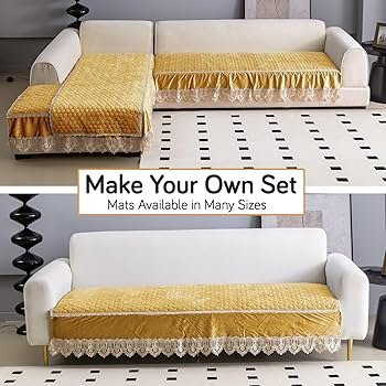 Velvet Anti Slip Sofa Seat Mat for 3+2 Seater and 1-2-3 Seater Sofa. Make Your Own Sofa Cover Set, Mat Length 90 cm, Mustard - Image 6