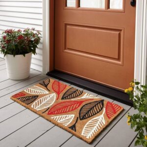 Red & Black Leaf Design, Anti-Slip PVC Backing for Entryway, Livingroom, Kitchen, Bedroom (75 x 45cm)