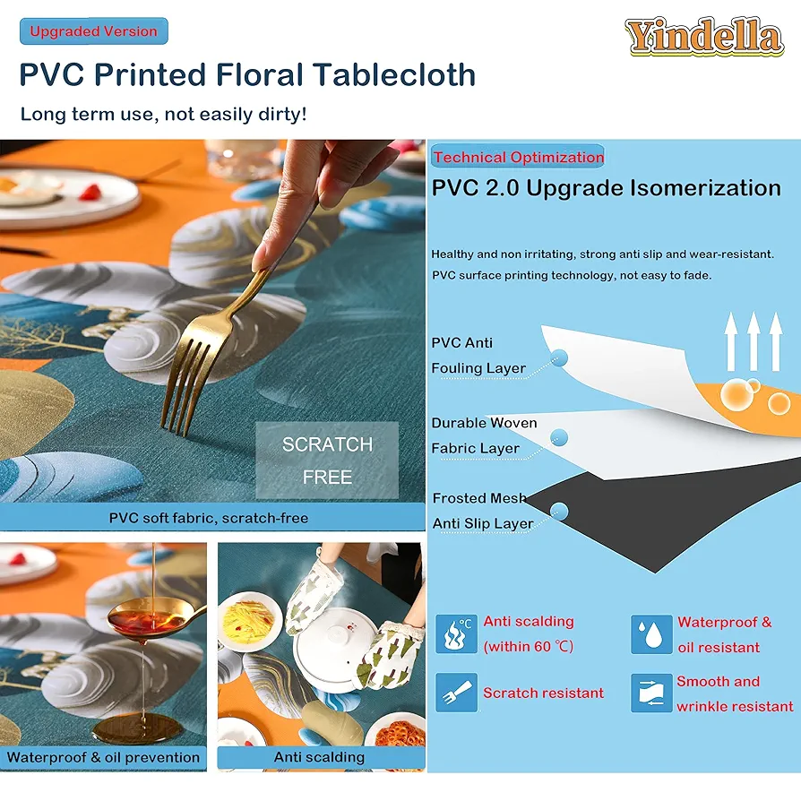 6 to 8 Seater PVC Dinning Table Cloth Cover(Grey) - Image 5