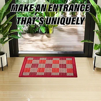 Entryway Reversible Door Mat Pack of 2 | Check Lining Design | Indoor & Outdoor Floor Mats | Maroon (60x41 cm) - Image 3