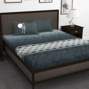 240 TC Cotton Bedsheet for King Size Bed with 2 Pillow Covers – Abstract Geometric Design, Light Grey (270 x 270 cm)