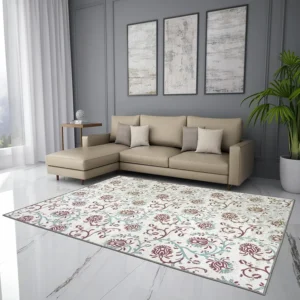 Wonder-Full Polyester Area Rug – 4x6 ft, Beige, 981 GSM, Soft, Anti-Skid, Machine Washable, for Living Room & Office