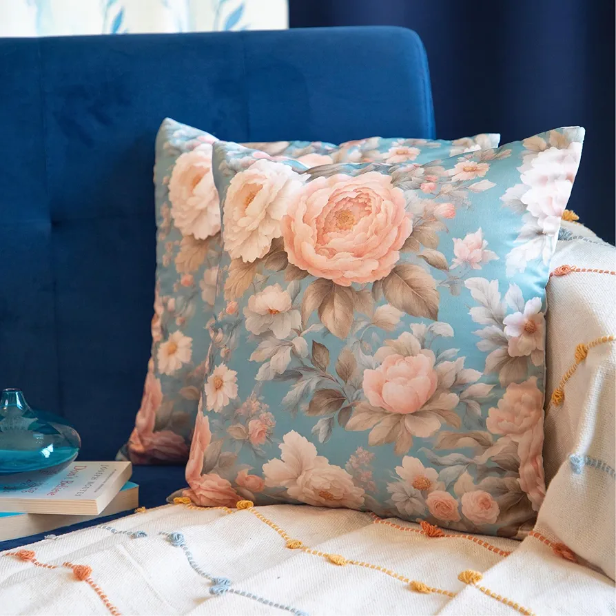 Satin Cushion Cover 16x16 Inches – Retro Floral Blossoms | Modern Printed Design with Zipper Closure - Image 2