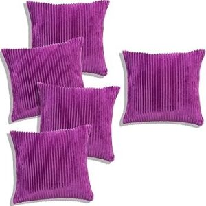 Cushion Cover Set of 5, Decorative Sofa Living Room Home Square Cushion Covers 16 Inch x 16 Inch, Aesthetic Corduroy Striped Double Sided (Dark Pink,Pack of 5)