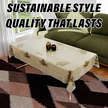 PVC Table Cloth Cover | 4-Seater Center Table Protector | Flower Almond Design | Waterproof Table Cover | 40x60 Inch (Cream) - Image 3