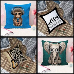 Jute Cushion Cover Set of 5 (16x16 Inches) – Music Print | Durable & Versatile Home Décor