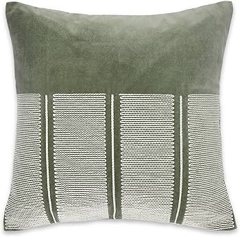 Decorative Embroidered Cushion Cover _ Knitted Chambray Front Throw Pillow Cushion Cover for Sofa Living Room _ 16Inch X 16Inch _ Green Velvet, 260 TC - Image 10