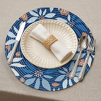 6-Piece Round Printed Placemat Set | Heat-Resistant Table Mats for Dining & Coffee Table | Botanical Blue Design | 36x36 cm - Image 7