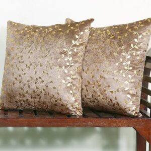 Velvet Cushion Covers, 40 x 40 cm-16 x 16 inches,250 TC, Back Zipper (2, Brown)