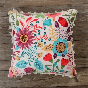 Cotton Blend Cushion Cover 16x16 Inches – Sun Garden | Bohemian Style with Elegant Frilled Design