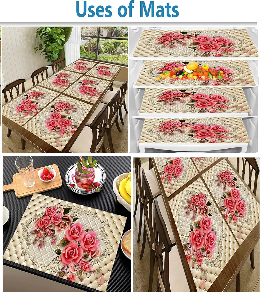 6-Piece PVC Dining Table Placemats | Washable, Waterproof & Heat-Resistant Table Mats | Reversible Plastic Placemats for Kitchen & Dining | Multi | 11x17 Inches - Image 3