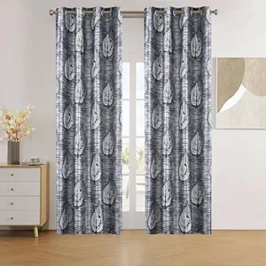 75% Blackout Leaf Print Door Curtains Pack of 2 - Grey