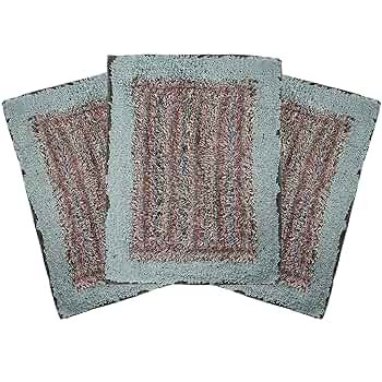 Pack of 3 Water Absorbing Bathroom Mats – Anti-Slip Cotton Door Mats for Home Entrance, Kitchen & Floor Décor (Furry Sky Blue, 56×38 cm)