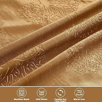 Botanical Opaque Window Curtains 6 Feet Long High Tenacity Yarn Polyester Punch Curtains, Screens for Home Office Prada for Living Room Bedroom Dust Repellent (Golden, 2pc, Grommet) - Image 5