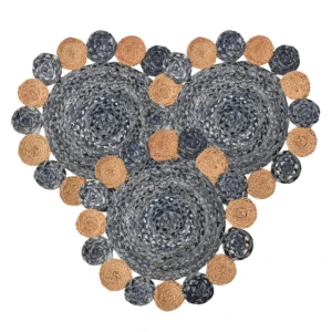 Pack of 3 Handwoven Jute Door Mats – 2x2 ft Round Aesthetic Floor Mats for Home Entrance, Living Room, Bedroom & Office Decor (Blue & Brown Floral Design)