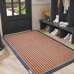 Large Size Door Mats for Home (2x3 Feet), Premium Rubber Bathroom Mat, Anti Skid Mat for Bathroom Floor, Waterproof Non Slip Mat for Bathroom [ Color Coffee Brown, Design Glory]