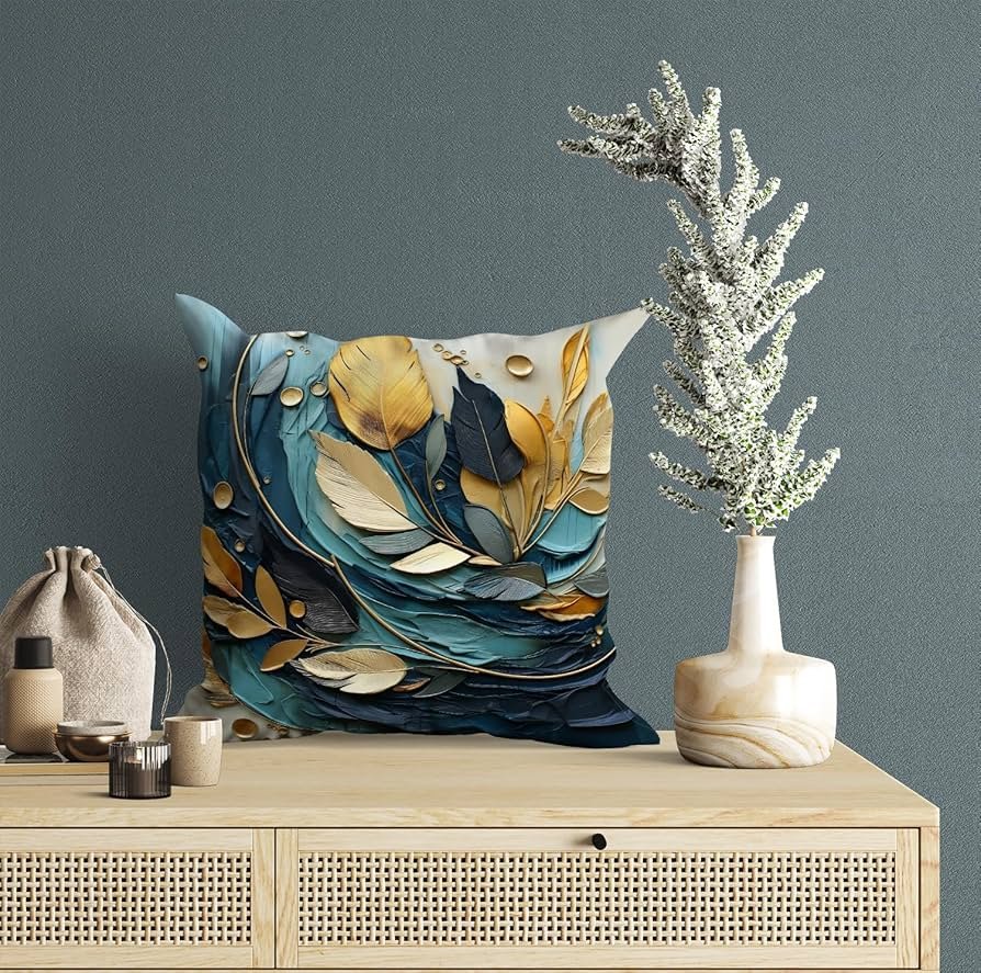 Printed Cushion Cover Home Decorative Pillow for Sofa Soft Solid Square Throw Pillow Cushion Covers Satin Cushion Covers Set of 5 Size 16 x 16 Inch (Design 16) - Image 9