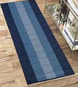Anti-Slip Front Door Mat 22"x55" | Polypropylene Living Room Rug & Floor Runner | Entrance, Office, Bedroom & Kitchen Use | Blue, Rectangular