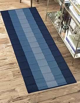Anti-Slip Front Door Mat 22"x55" | Polypropylene Living Room Rug & Floor Runner | Entrance, Office, Bedroom & Kitchen Use | Blue, Rectangular