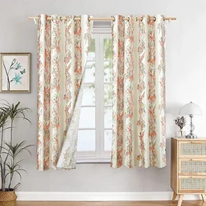 75% Blackout Leaf Print Door Curtains Pack of 2 - White & Orange
