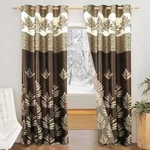 75% Blackout Leaf Print Door Curtains Pack of 2 - Brown