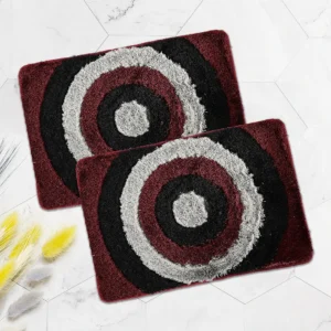 Pack of 2 Anti-Slip Bathroom Mats – Furry Polyester Door Mats for Home Entrance, Kitchen & Bathroom (Grey & Maroon, 61×41 cm)