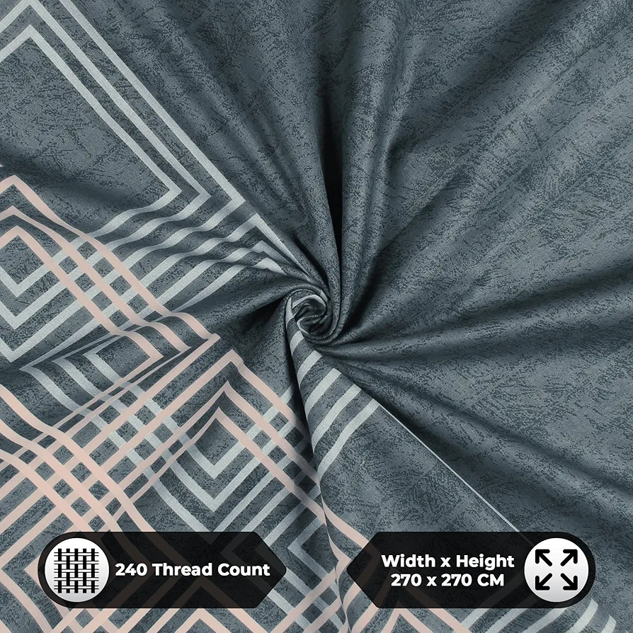 240 TC Cotton King Size Bedsheet with 2 Pillow Covers | 270 x 270 cm | Light Grey Geometric Pattern | Soft & Breathable Fabric - Image 3