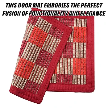 Entryway Reversible Door Mat Pack of 2 | Check Lining Design | Indoor & Outdoor Floor Mats | Maroon (60x41 cm) - Image 4