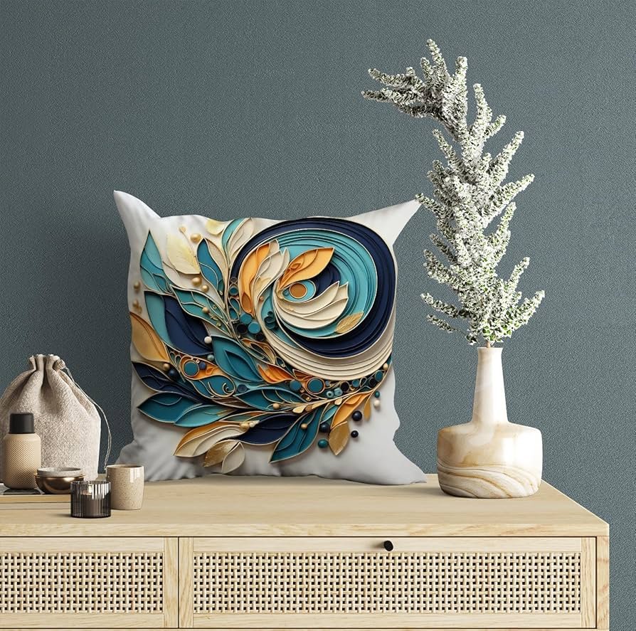 Printed Cushion Cover Home Decorative Pillow for Sofa Soft Solid Square Throw Pillow Cushion Covers Satin Cushion Covers Set of 5 Size 16 x 16 Inch (Design 16) - Image 7