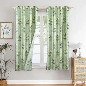 75% Blackout Leaf Print Door Curtains Pack of 2 - Green