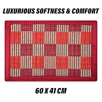 Entryway Reversible Door Mat Pack of 2 | Check Lining Design | Indoor & Outdoor Floor Mats | Maroon (60x41 cm) - Image 2