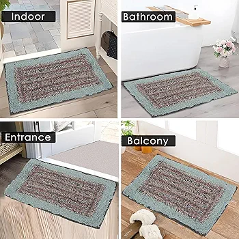 Pack of 3 Water Absorbing Bathroom Mats – Anti-Slip Cotton Door Mats for Home Entrance, Kitchen & Floor Décor (Furry Sky Blue, 56×38 cm) - Image 2