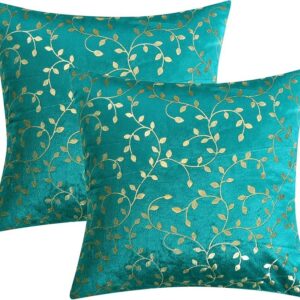 Velvet Cushion Covers, 40 x 40 cm-16 x 16 inches,250 TC, Back Zipper (2, Sea Green)