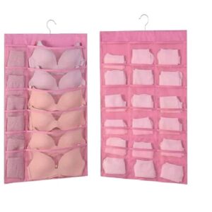 30-Pocket Double-Sided Hanging Closet Organizer | Underwear, Bra & Socks Storage | Wall-Mount Wardrobe Organizer | Rose (Pink)